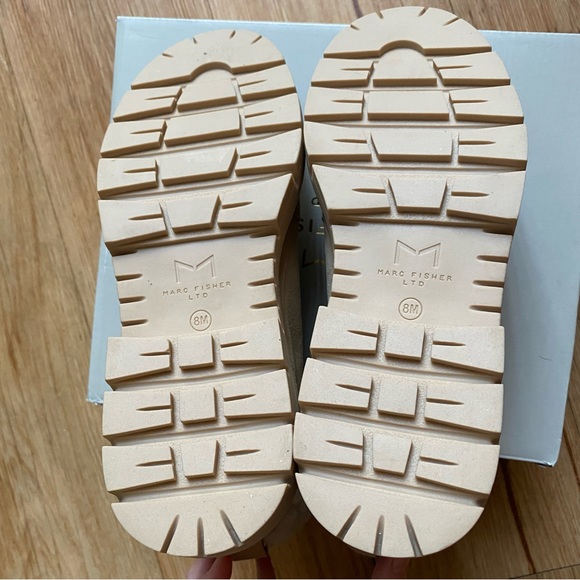 NEW Marc Fisher Cade Shearling Lace Up Combat Bootie in Light Natural 8 - Picture 7 of 11